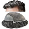 LYRICAL HAIR Toupee for Men Wavy Human Hair Replacement Systems French Lace Front Mens Toupee Grey Bleached Knots Swiss lace Male Wig Unit 8X10-120% density#250 Darkest Brown with 50% Gray view 1