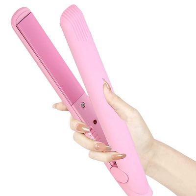 2 in 1 Mini Hair Straightener and Curler - Ceramic Tourmaline Plate Beauty Flat Iron Curler Heating Curler with Ceramic Tourmaline Plate Wave Straightener for Sleek Results. (Pink)