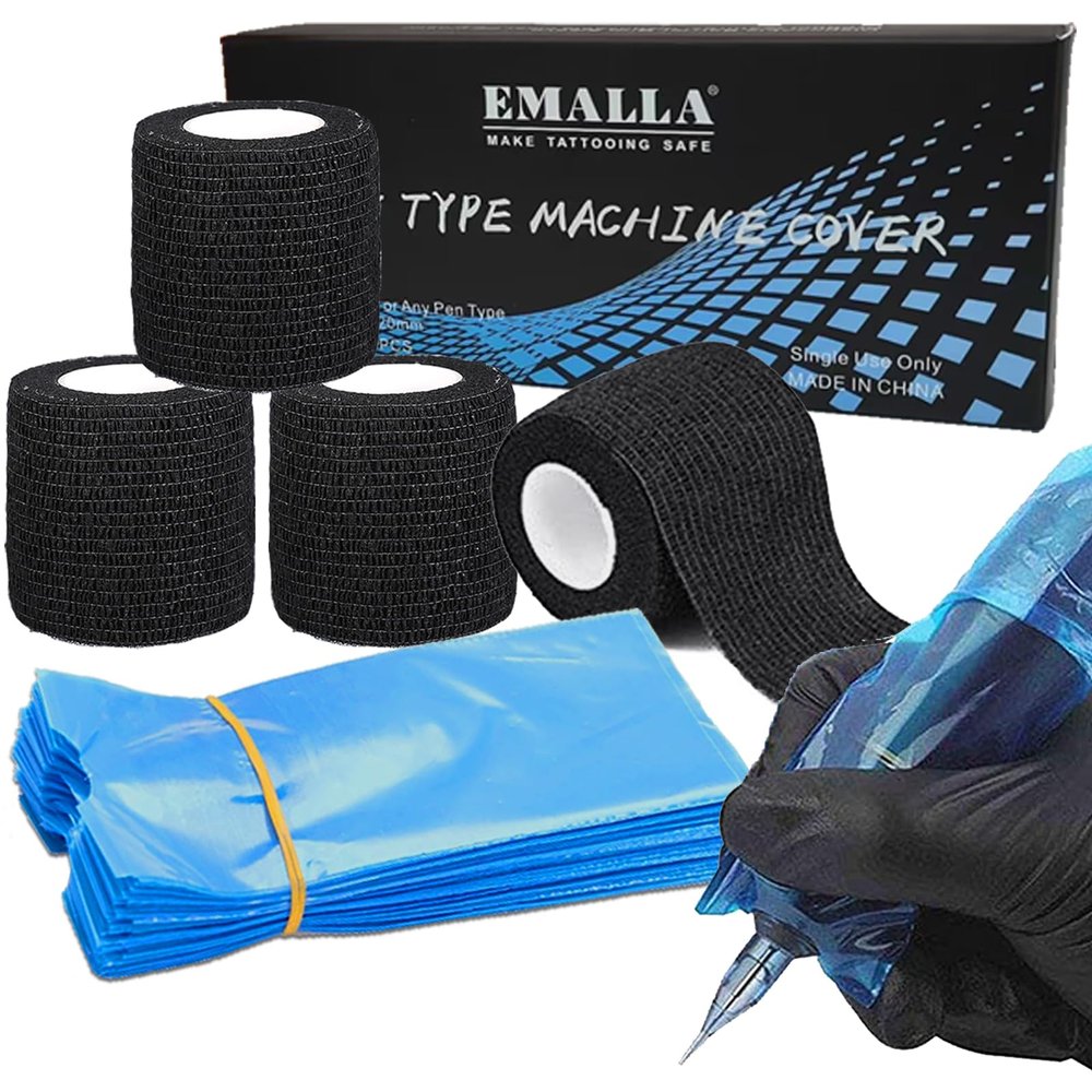 204Pcs Machine Covers and Grip Tape Wraps - NAQASE 200pcs Grip Pen Cover Pen Bags Sleeves Covers Wrap and 4pcs Grip Bandages Tape Elastic