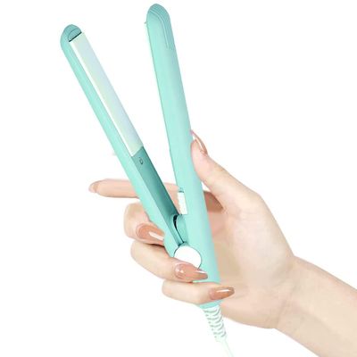 2 in 1 Mini Hair Straightener and Curler - Ceramic Tourmaline Plate Beauty Flat Iron Curler Heating Curler with Ceramic Tourmaline Plate Wave Straightener for Sleek Results. (Green)