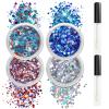 Allstarry Chunky Body Glitter 4 Colors Cosmetic Patriotic Face Glitter Veterans Day Eye Flakes Independence Day Hair Sequins Sparkle 4th of July Accessories for Women Face Paint Makeup Nails Art view 1