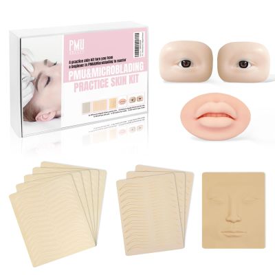 12Pcs Microblading Practice Skin Brow Practice Face Sheet Double Sided Inkless Eyebrow Shaped for Ombre Brows Practice Permanent Makeup PMU Supplies Tattoo Fake Skins Eyebrow Lip Blushing Training