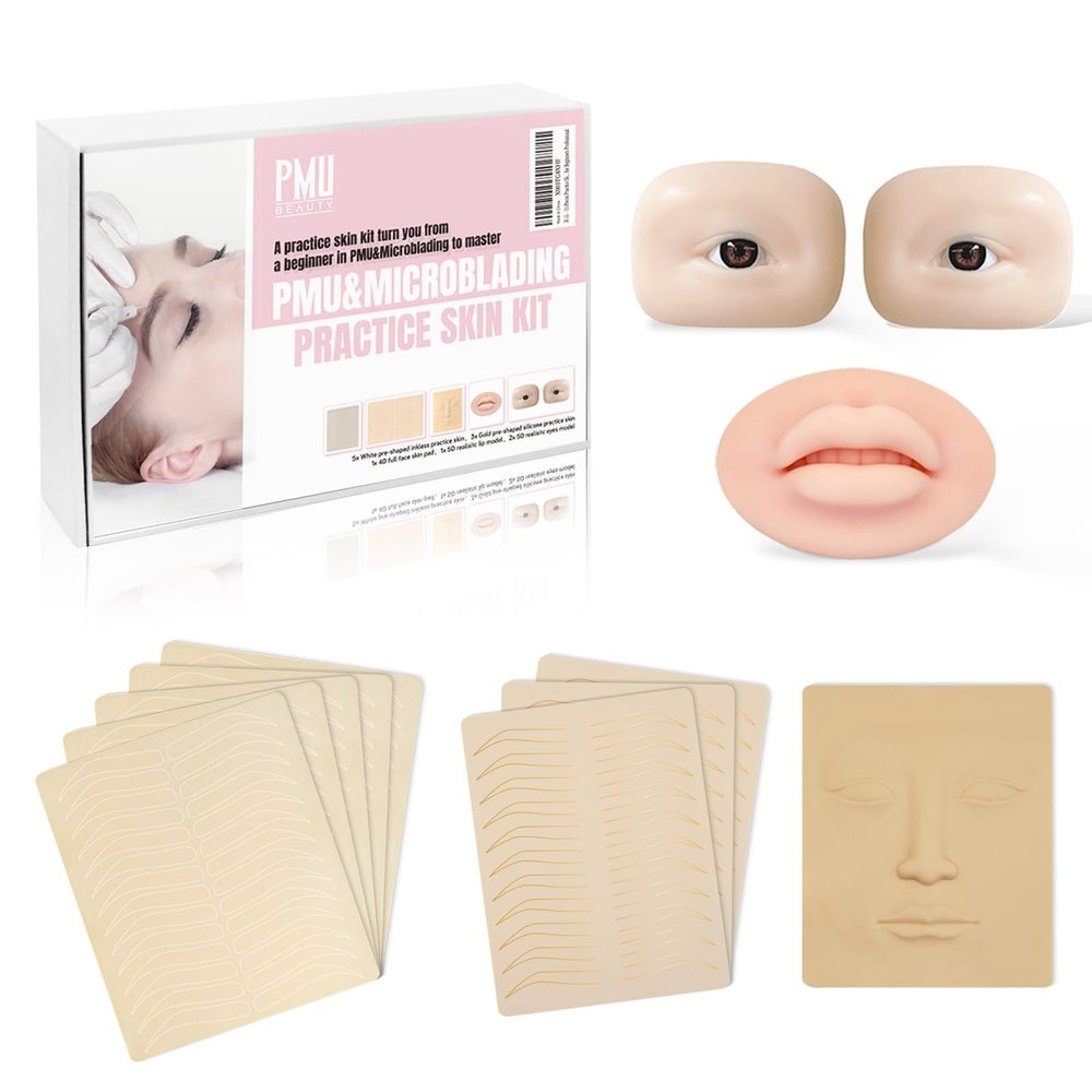 12Pcs Microblading Practice Skin Brow Practice Face Sheet Double Sided Inkless Eyebrow Shaped for Ombre Brows Practice Permanent Makeup PMU Supplies Tattoo Fake Skins Eyebrow Lip Blushing Training