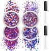 Allstarry Chunky Body Glitter 4 Colors Cosmetic Patriotic Face Glitter Independence Day Hair Sequins Sparkle Veterans Day Eye Flakes 4th of July Accessories for Olympics Party Women Face Paint Makeup view 1