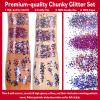 Allstarry Chunky Body Glitter 4 Colors Cosmetic Patriotic Face Glitter Independence Day Hair Sequins Sparkle Veterans Day Eye Flakes 4th of July Accessories for Olympics Party Women Face Paint Makeup view 3