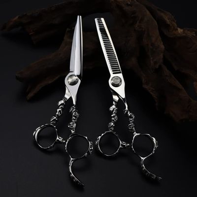 Hair Cutting Scissors, 6 inch Professional Japan 440c Skull modeling scissor Upscale hair scissors haircut thinning barber cutting shears hairdressing scissors (Color : Set)