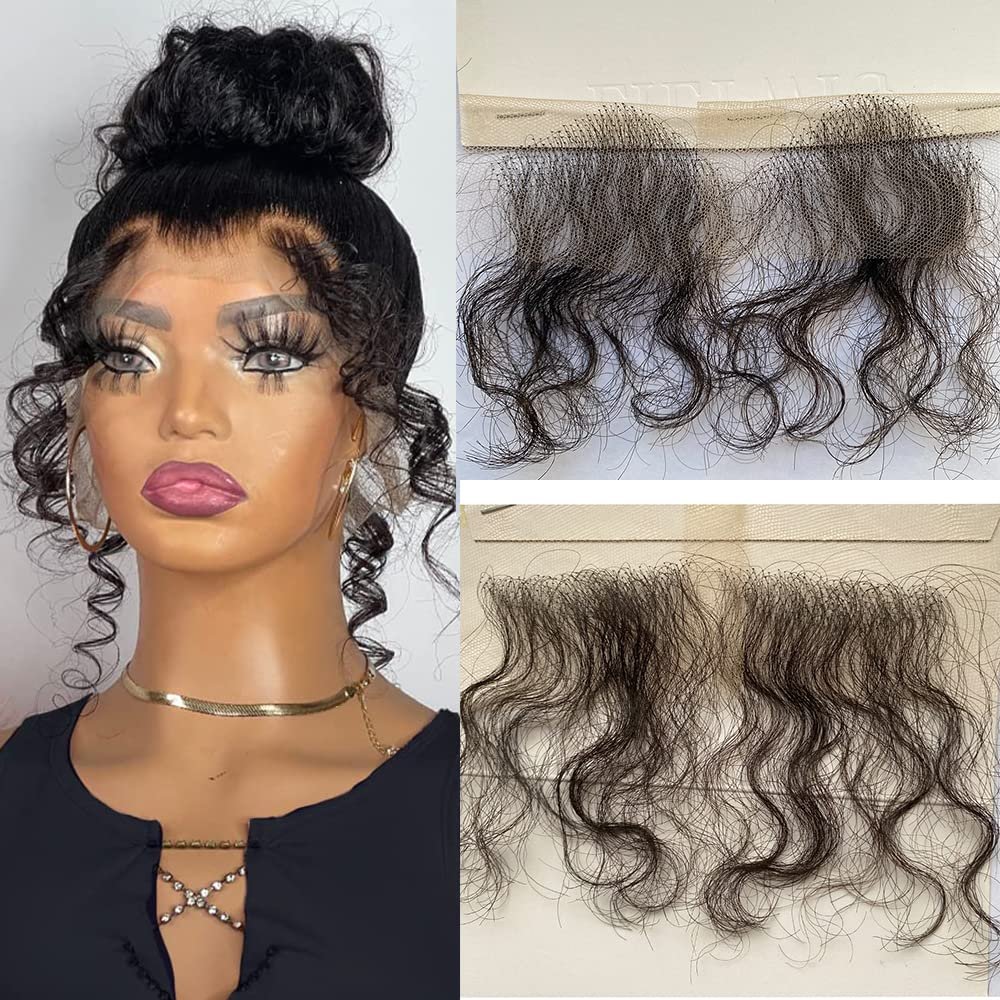 YOUNG BEAUTY HD Lace Body Wave Curly Human Hair Edge Swiss Lace Natural Hairline Baby Hair Strips for Women 4Pcs Natural Color