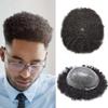 Afro Curly Toupee For Black Men Brazilian Human Hair Piece 8x10 Inch Injected Poly Skin African American Hairpiece Replacement Kinky Curly Human Hair System for Black Men1# JET BLACK-6mm Afro wave view 1