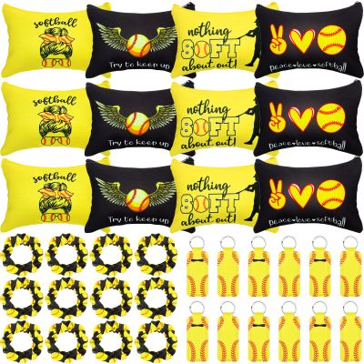 Kajaia 36 Pcs Softball Gifts for Teen Girls Makeup Bags Cosmetic Bags Sport Hair Scrunchies Lipstick Holder Keychains for Party Favors Team Gifts