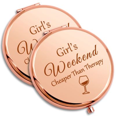 2 PCS Girls Weekend Gift for Girls Getaway Gift Compact Makeup Mirror Friendship Presents for Trip Teens Sister Best Friend Daughter Bachelorette Party Presents Vacation Travel Makeup Mirror 2 Pack