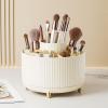 DASITON Large Capacity Makeup Brush Holder,360 Rotating Makeup Organizer,5 Slot Makeup Brushes Cup,for Vanity Decor,Bathroom Countertops,Desk Storage Container,Cosmetic Display cases(Cream) view 2