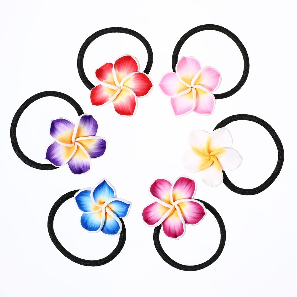 minkissy 12Pcs Plumeria Hair Ties Hawaiian Hair Ties Hair Bands Black Rubber Band for Girls
