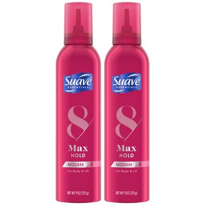 Suave Max Hold 8 - Volumizing Mousse for Fine, Wavy & Curly Hair, Moisturizing & Nourishing Volume Foam, 9 Oz (Pack of 2)
