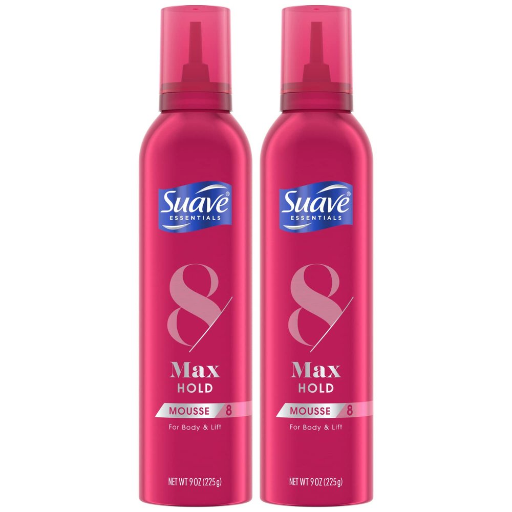 Suave Max Hold 8 - Volumizing Mousse for Fine, Wavy & Curly Hair, Moisturizing & Nourishing Volume Foam, 9 Oz (Pack of 2)