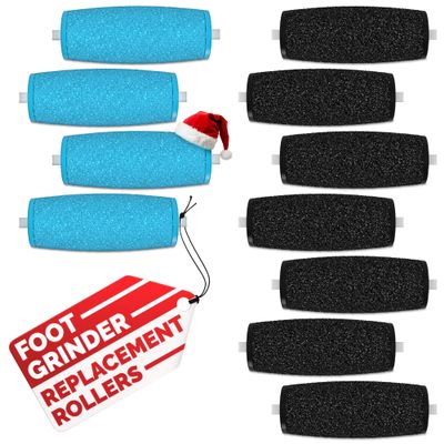 11 Pcs Replacement Rollers for Electric Foot Callus Remover Tool - 7 Extra Coarse & 4 Regular Coarse Refill Heads (1.92 x 0.65 Inches), Micro-Diamond Crystals - Compatible with Amope Pedi Perfect Pro