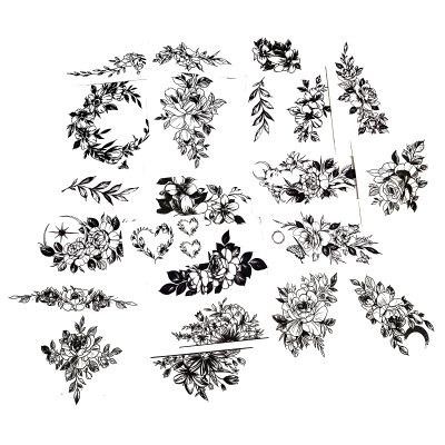 21 Sheets Rose Black Temporary Tattoos Sexy Realistic Body Art Rose Flower Fake Tattoo Stickers Waterproof Lasting Fake Tattoos for Women Girls