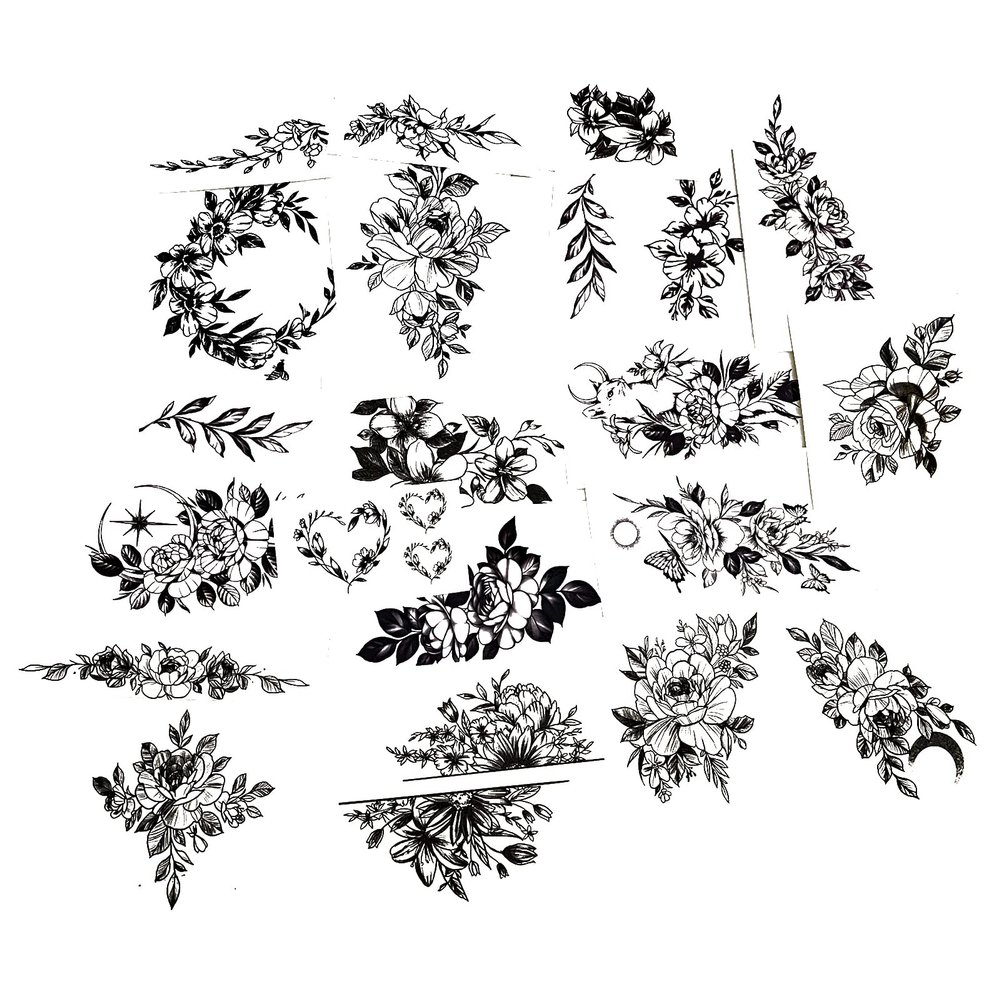 21 Sheets Rose Black Temporary Tattoos Sexy Realistic Body Art Rose Flower Fake Tattoo Stickers Waterproof Lasting Fake Tattoos for Women Girls