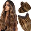 Smartinnov Clip in Hair Extensions Real Human Hair, One Hairpiece Balayage Chocolate Brown to Honey Blonde 80G 16Inch V Shape Ombre Highlight Clip Hair Extensions 3/4 Full Head Balayage Clip On Hair view 1