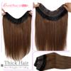 Ombre Clip in Hair Extensions Real Human Hair Black Fading to Chestnut Brown Clip in 3/4 Full Head with 5 Secure Clips 80G 16" Ombre Brown OnePiece Clip in Hair Extension V Shape Clip On Hair for Women view 2