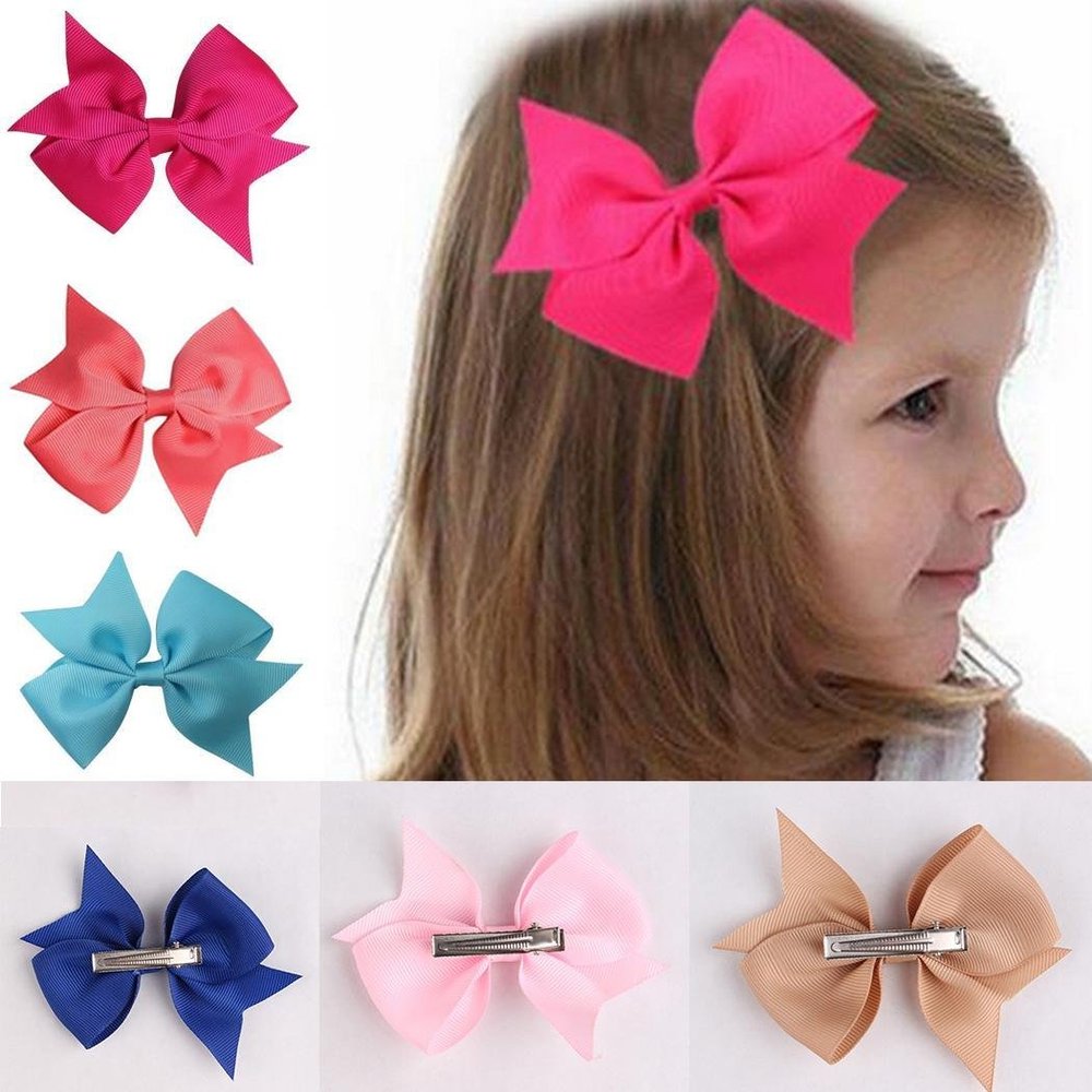 10 Pcs Colorful Alligator Clips Girls Cute Accessories Hair Clip V-Rib Swallowtail Ribbon Bow