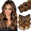 16" Remy Clip in Hair Extensions Human Hair Balayage Medium Brown to Chestnut Blonde Highlight Clip in Hair One Piece Ombre Blonde 4/27 Body Wave Curly Clip in Hairpieces Double Weft 80G for Women view 1