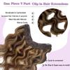 16" Remy Clip in Hair Extensions Human Hair Balayage Medium Brown to Chestnut Blonde Highlight Clip in Hair One Piece Ombre Blonde 4/27 Body Wave Curly Clip in Hairpieces Double Weft 80G for Women view 3