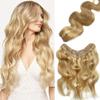 100G Clip in Real Human Hair Extensions - 22Inch Balayage Chestnut Blonde to Platinum Blonde Ombre - 3/4 Full Head One Piece Clip Ins - V Shape Invisible Curly Clip on Hair Extensions view 1