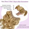 100G Clip in Real Human Hair Extensions - 22Inch Balayage Chestnut Blonde to Platinum Blonde Ombre - 3/4 Full Head One Piece Clip Ins - V Shape Invisible Curly Clip on Hair Extensions view 3
