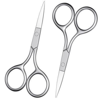 Professional 2Pcs Eyebrow & Nose Hair Scissors, Stainless Steel Precision Trimmer for Beard, Eyelashes, Cuticles | Fine Straight Tips Grooming Kit with Ergonomic Handle - ASONTAO
