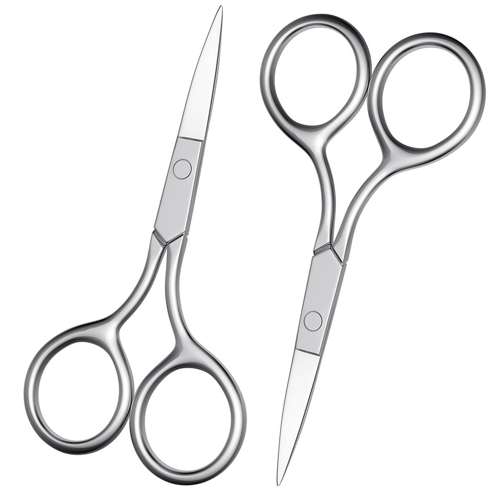 Professional 2Pcs Eyebrow & Nose Hair Scissors, Stainless Steel Precision Trimmer for Beard, Eyelashes, Cuticles | Fine Straight Tips Grooming Kit with Ergonomic Handle - ASONTAO