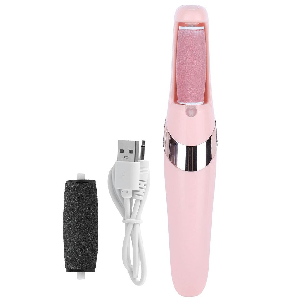 Pink Electric Waterproof Foot Pedicure Device, USB Rechargeable Feet Callus Remover with Replacement Head, Ergonomic Plastic Foot File Tools for Dead Hard Cracked Dry Skin