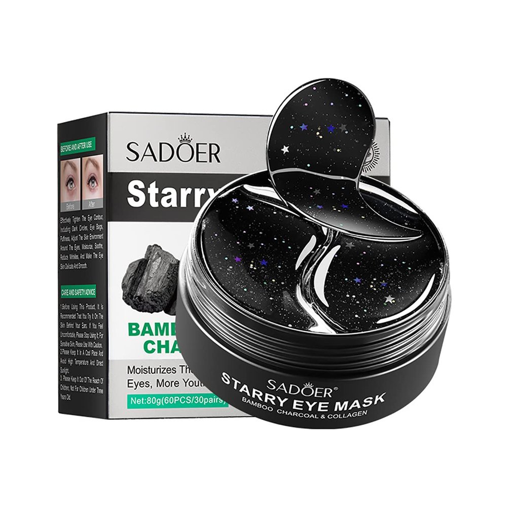 Eye Mask, Under Eye Patches 30 Pairs- Dark Circles, Puffy Eyes TreatmentsReduce Wrinkles and Fine Lines, Hydrating and Anti-Wrinkle Effect Under-Eye Patches with Hyaluronic Acid and Collagen (Bamboo Chartcoal)