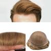 Toupee for Men Hair Replacement System Swiss Lace Mens toupee Front Bleached Knot Natural Hairline Men Hair Unit 100% Human Hair Gray Brown Black Blonde Men Hair Piece (7"X9", #17R Brown/Blonde Mix Warm Tone-80% Light Density) view 1