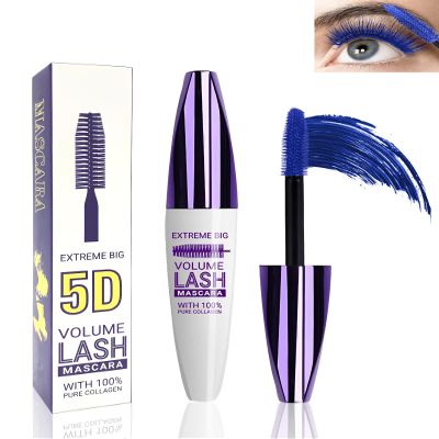 5D Blue Mascara Volume and Length,Longlasting Waterproof Smudge-proof Colored Mascara for Eyelashes,Volumizing Lengthening Curling rimel de pestaas,Cosplay Party Stage Use,Makeup Gift for Women Girl