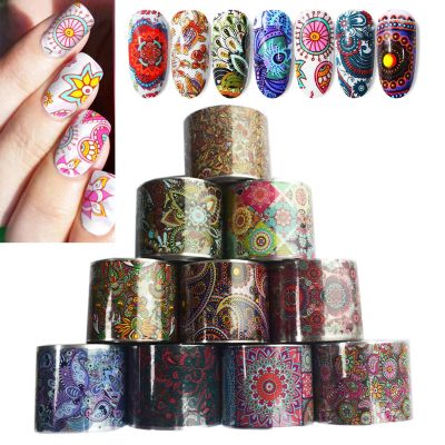 Retro Bohemia Nail Foil Nail Art Stickers Transfer Decals, 10 Rolls Colorful Flowers Foils for Nail Art Design Nail Film Nails Supplies Set for Women Acrylic Fingernail Toenails Manicure Decoration