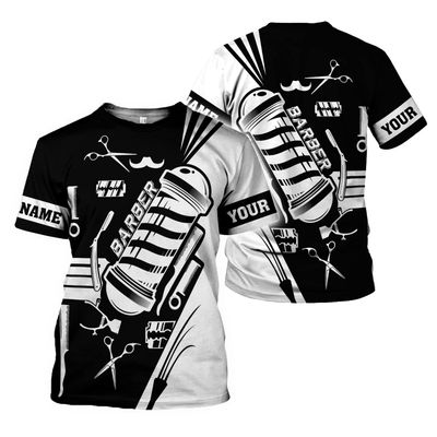 AOVL Personalized Name Barber Shirts Barber Shirt 3D for Men Custom Barber Shirt for Men Women Barber Shop Shirt Gift Barber (Barber 4)