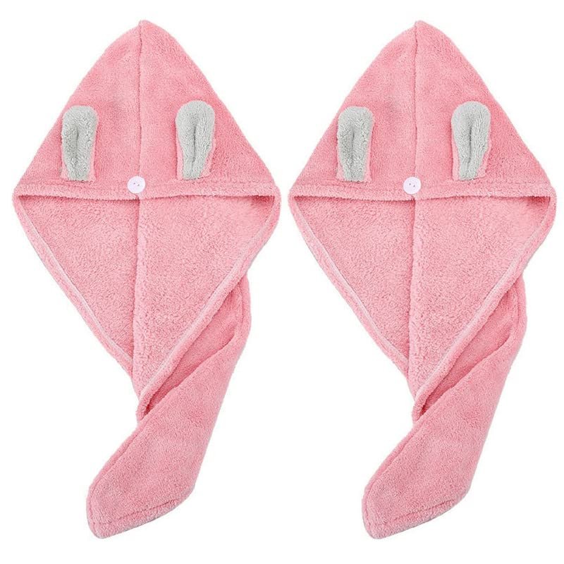 Microfiber Hair Towel Wrap for Women,Kids Cute Plush Ears Hair Towels for Wet Hair,Super Absorbent Quick Dry Hair Turban 2PC