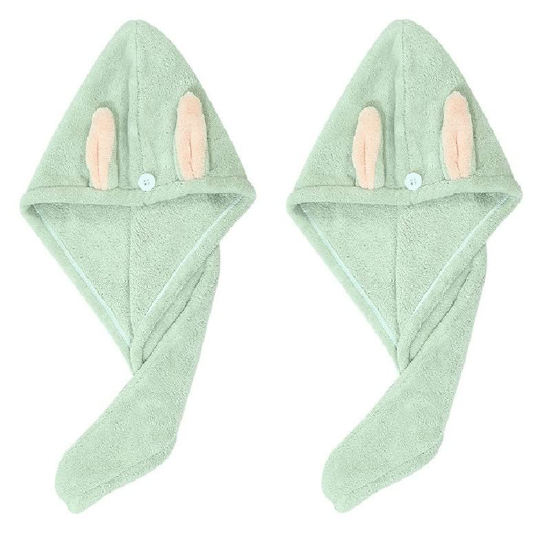 Microfiber Hair Towel Wrap for Women,Kids Cute Plush Ears Hair Towels for Wet Hair,Super Absorbent Quick Dry Hair Turban 2PC