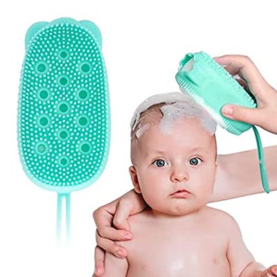 Soft Silicone Bath Brush/Double Sided Foaming Shower Sponge/Cleaning Body Massage Scrub Gloves for Kids/Baby Bath Tools 14 x 7.5 x 5 Multicolor Pack of 6