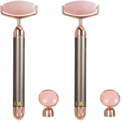 ForPro Professional Collection Electric Face Roller & Eye Massager, 2 in 1 Vibrating Skin Care Tool, Rose Quartz (Pack of 2)