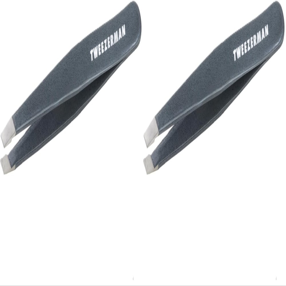 Tweezerman Stainless Steel Slant Tweezer - Eyebrow Tweezers for Women and Men (Blue Stone) (Pack of 2)
