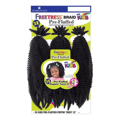 FreeTress Crochet Braids 3X Kids Pre-Fluffed Poppin' Twist 12" (pack of 1, 1B)