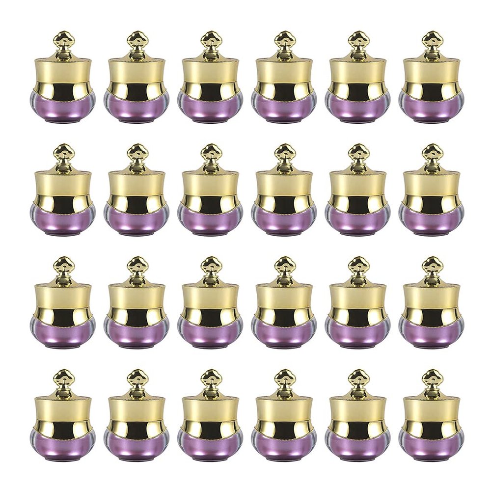 LXLK 48 Pcs 5ml/5g Gold Crown Cream Container Empty Refillable Plastic Cosmetic Jars Purple Sample Containers Pot for Lotion Lip Balm Eye Shadow Nails Powder Paint Jewelry Earrings