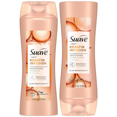 Suave Shampoo and Conditioner Set, Keratin Infusion, Smoothing  Keratin Hair Treatment & Detangler, 48H Frizz Control, Anti-Frizz Hair Products, 12.6 Oz Ea (2 Piece Set)