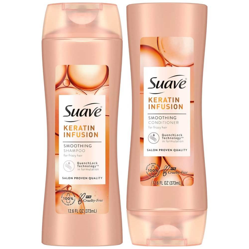 Suave Shampoo and Conditioner Set, Keratin Infusion, Smoothing Keratin Hair Treatment & Detangler, 48H Frizz Control, Anti-Frizz Hair Products, 12.6 Oz Ea (2 Piece Set)