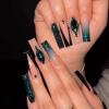 FRUJCDKI Long Press on Nails Square French Fake Nails Full Cover Luxury Dark Green rhinestone French Acrylic False Nails for Women and Girls 24PCS view 1