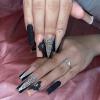 FRUJCDKI Long Press On Nails Square French Fake Nails Full Cover Luxury Black Flower Snake Diamond French Acrylic False Nails for Women and Girls 24PCS view 1