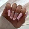 FRUJCDKI Long Press on Nails Square French Fake Nails Full Cover Gentle Light Pink Rhinestone French Acrylic False Nails for Women and Girls 24PCS view 1