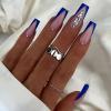 FRUJCDKI Long Press on Nails Square French Fake Nails Full Cover Luxury Blue Rhinestone French Acrylic False Nails for Women and Girls 24PCS view 1