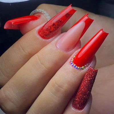 FRUJCDKI Long Press On Nails Square French Fake Nails Full Cover Red French Acrylic False Nails for Women and Girls 24PCS
